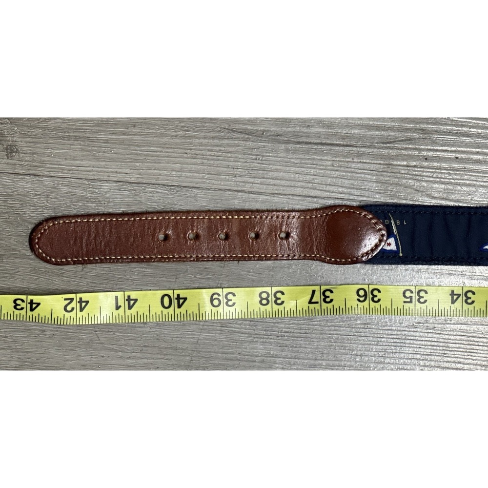 Leather Man Ltd Navy Sailboat Needlepoint Leather Belt 38 Preppy Nautical USA
